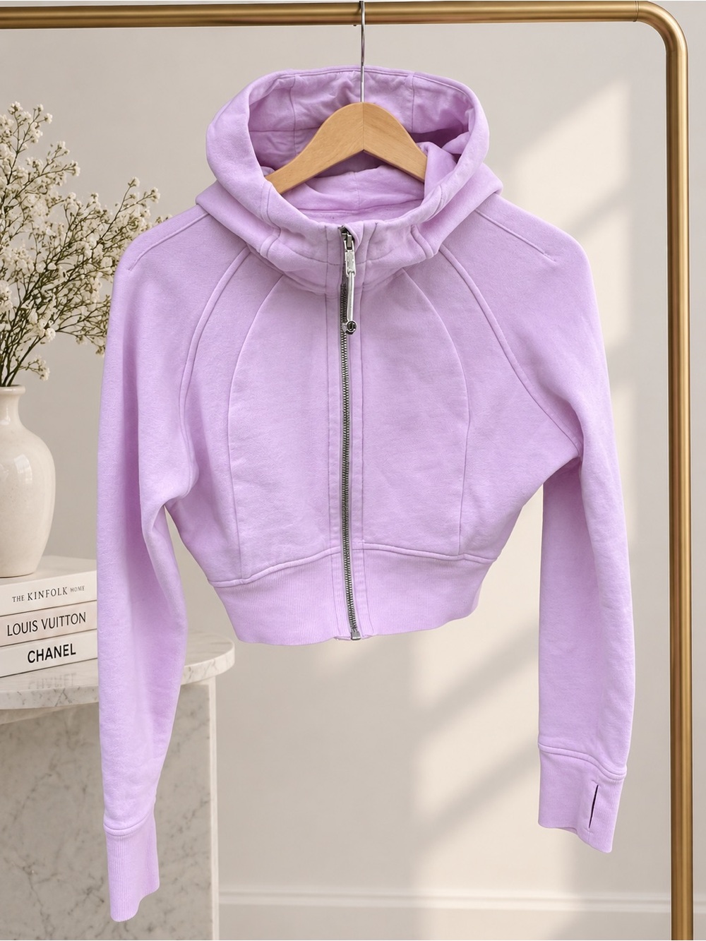 Lavender Cropped Zip-Up Hoodie Jacket